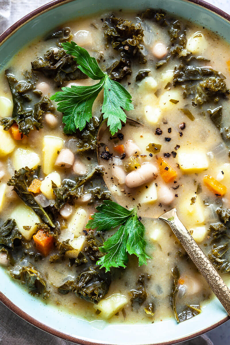 Vegan White Bean and Kale Soup closeup