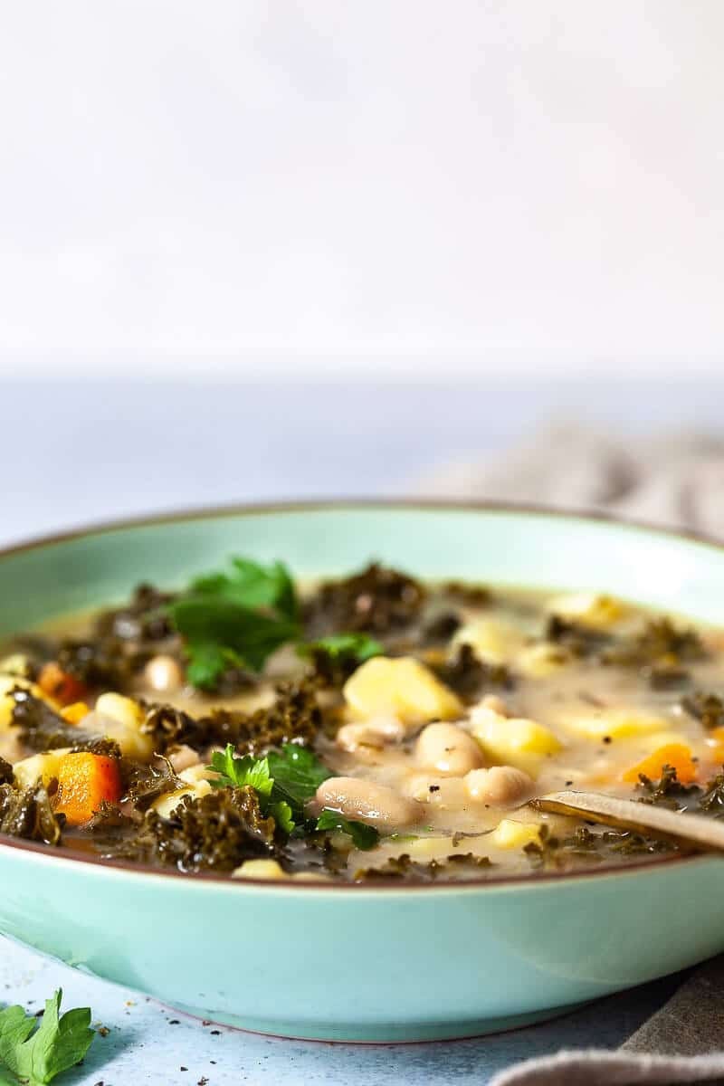 Vegan White Bean and Kale Soup in a bowl