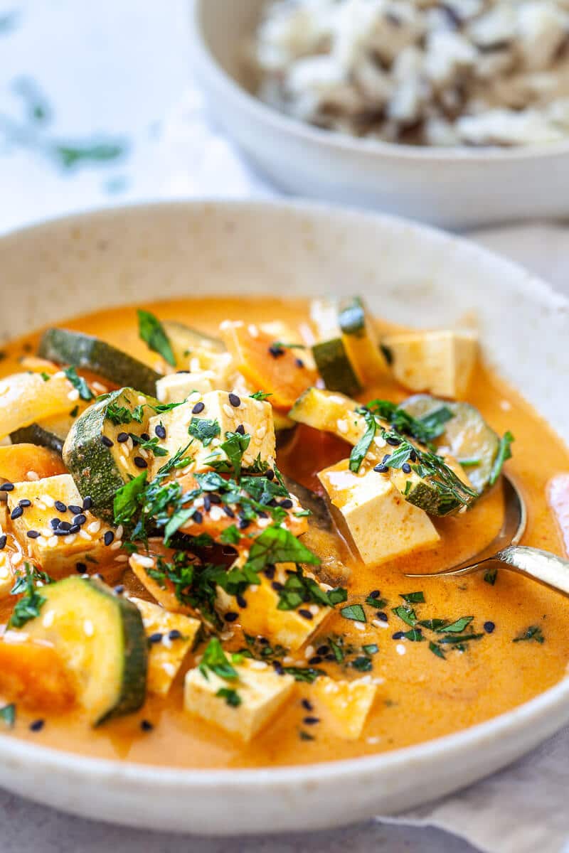 Vegan Thai Yellow Tofu Curry - Vibrant plate