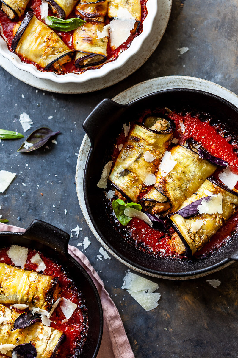 Vegan Eggplant Involtini with Almond Ricotta - Vibrant plate