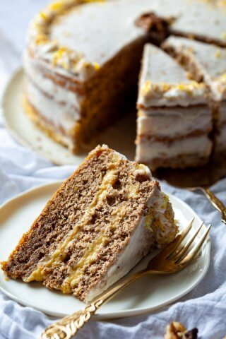 A slice of Walnut Cake with Vanilla Cream