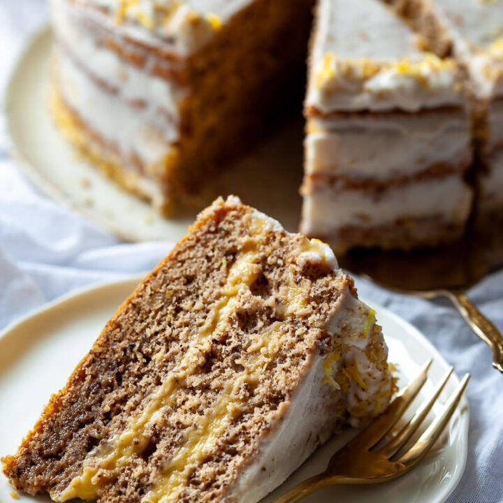 A slice of Walnut Cake with Vanilla Cream