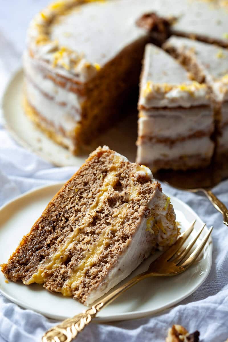 A slice of Walnut Cake with Vanilla Cream