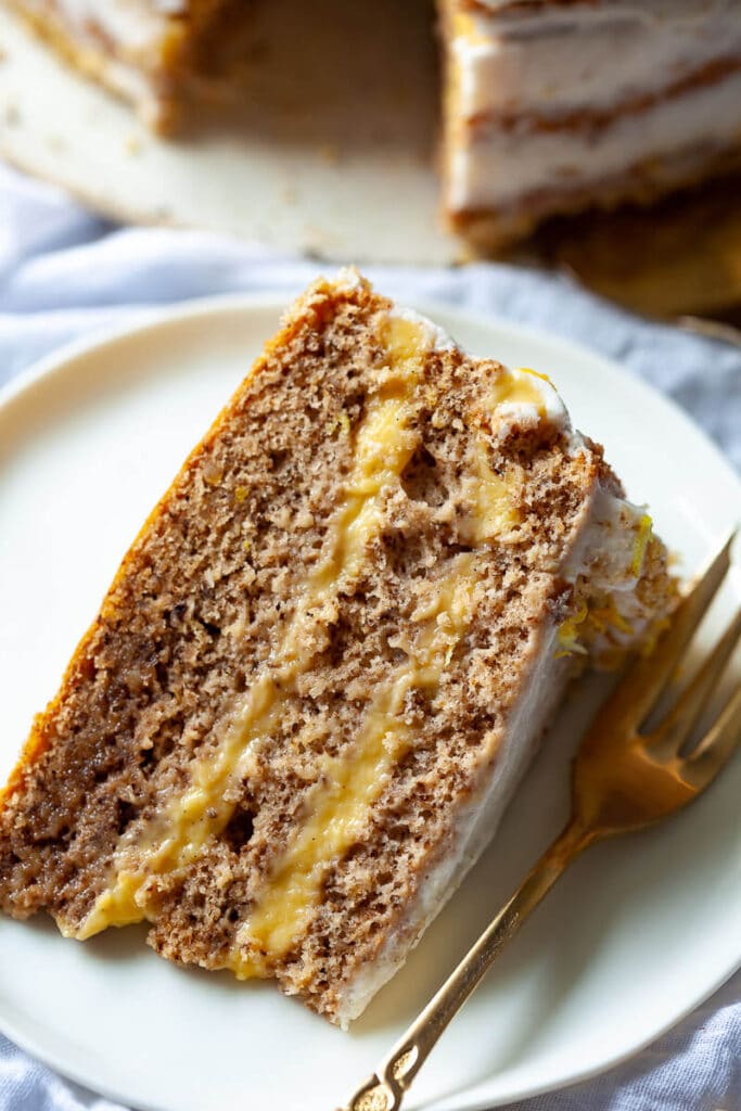 A slice of Walnut Cake with Vanilla Cream