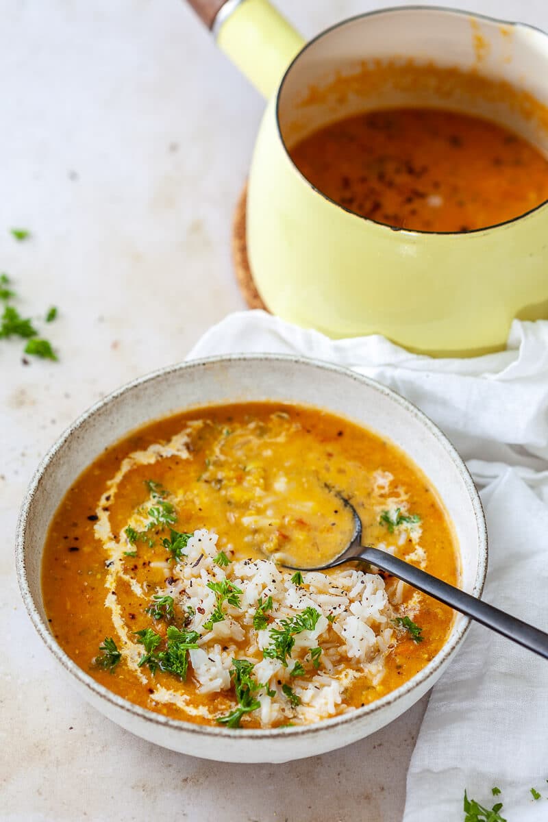 Vegan Red Lentil Curry Soup - Vibrant plate