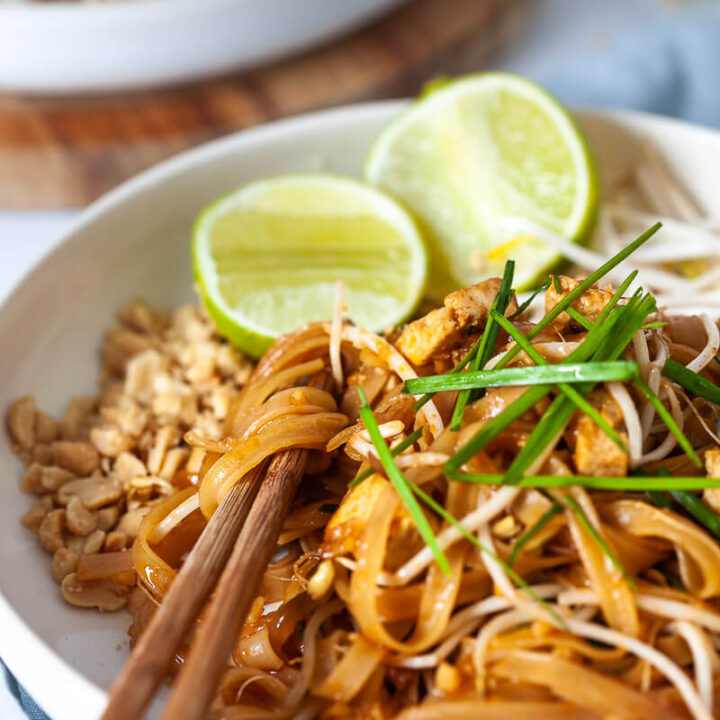 The Best Vegan Tofu Pad Thai - Vibrant plate
