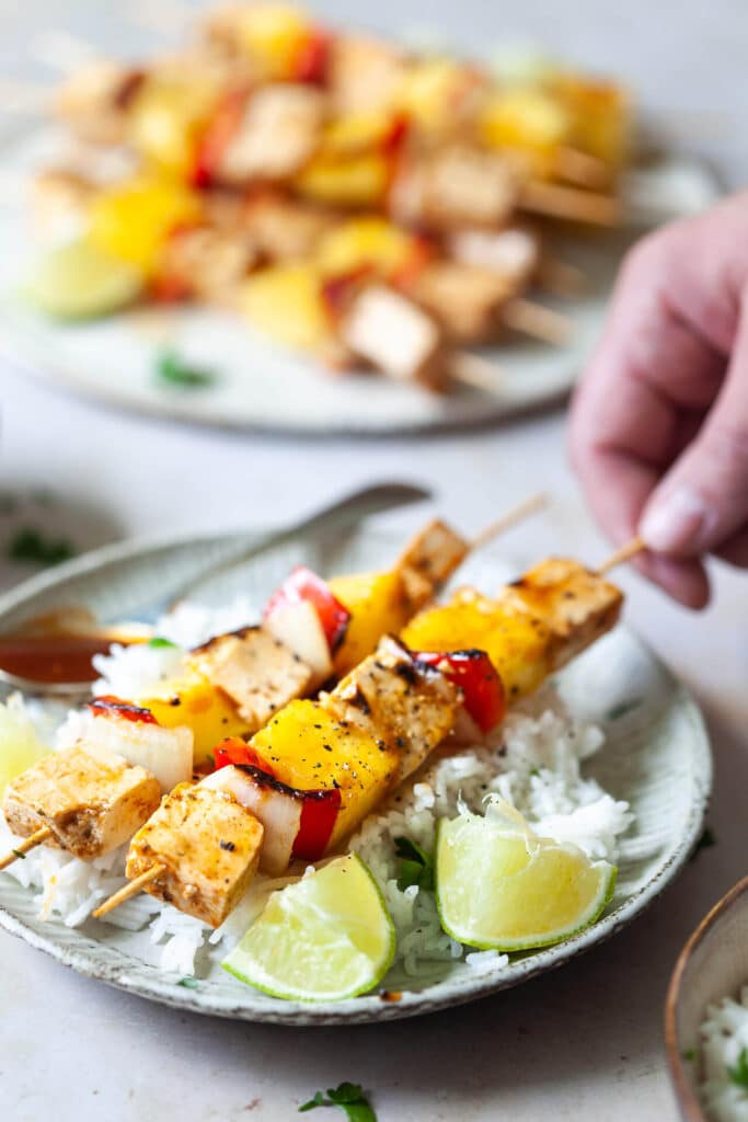 BBQ Pineapple and Tofu Skewers