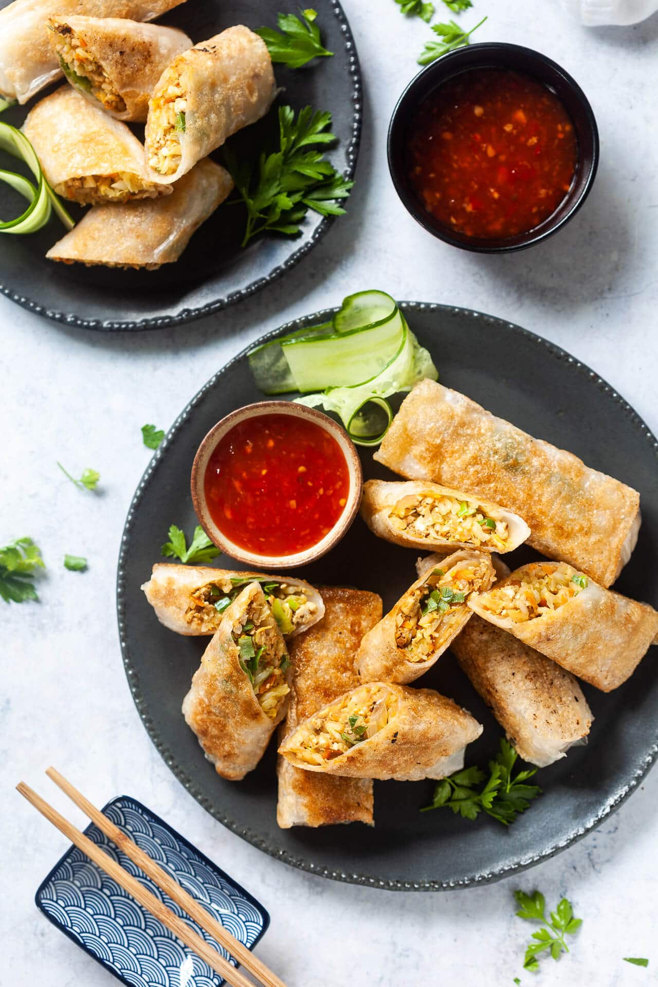 Crispy PanFried Tofu Spring Rolls Vibrant plate