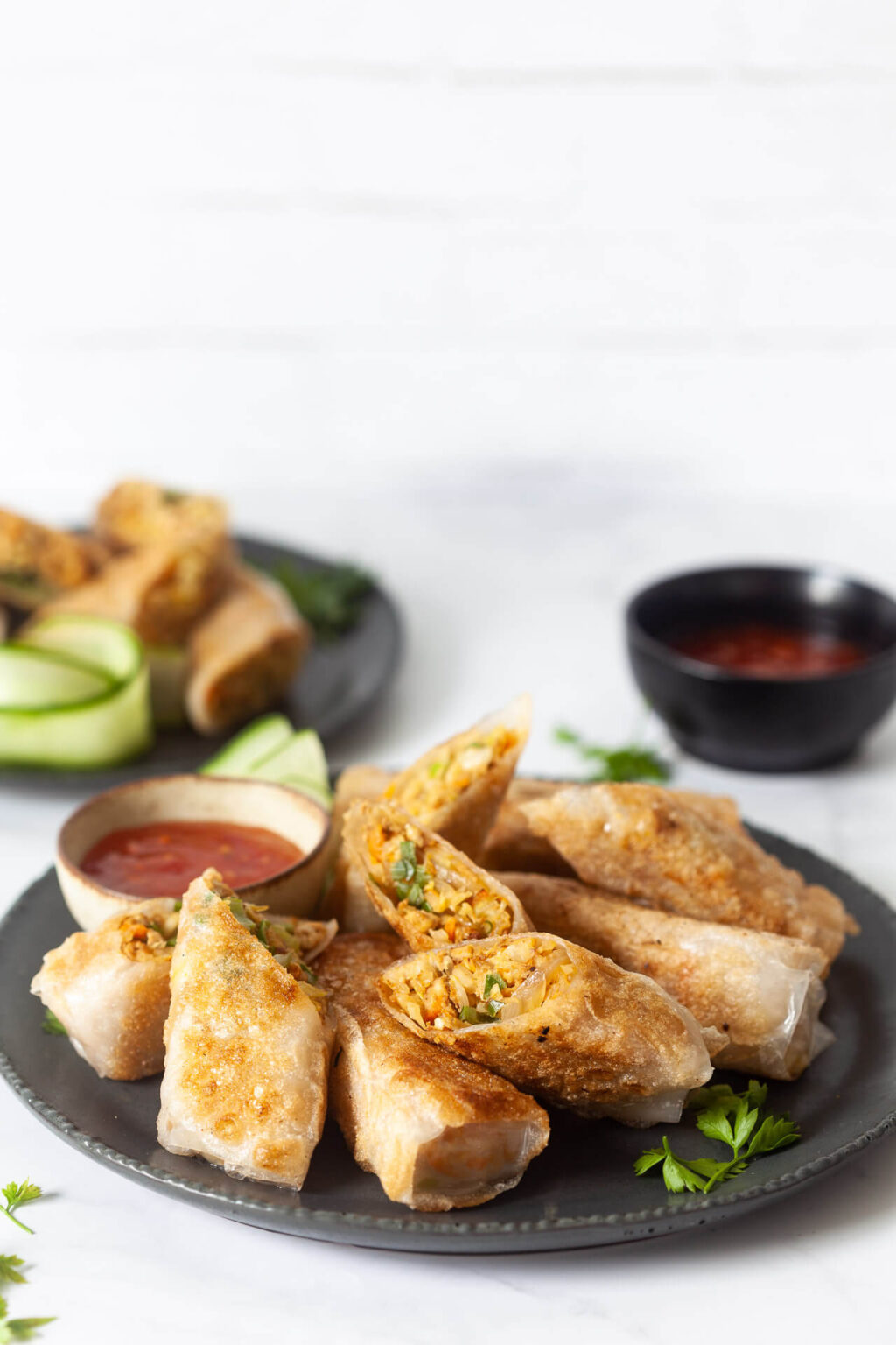 Crispy PanFried Tofu Spring Rolls Vibrant plate