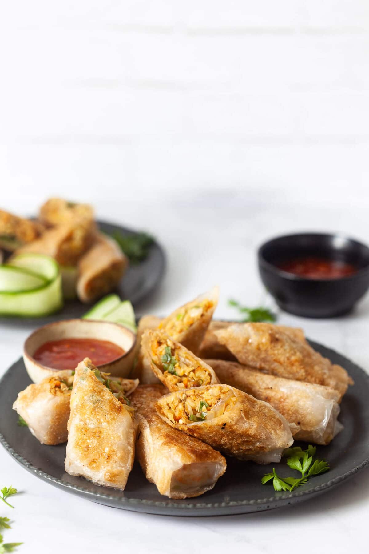 Crispy PanFried Tofu Spring Rolls Vibrant plate