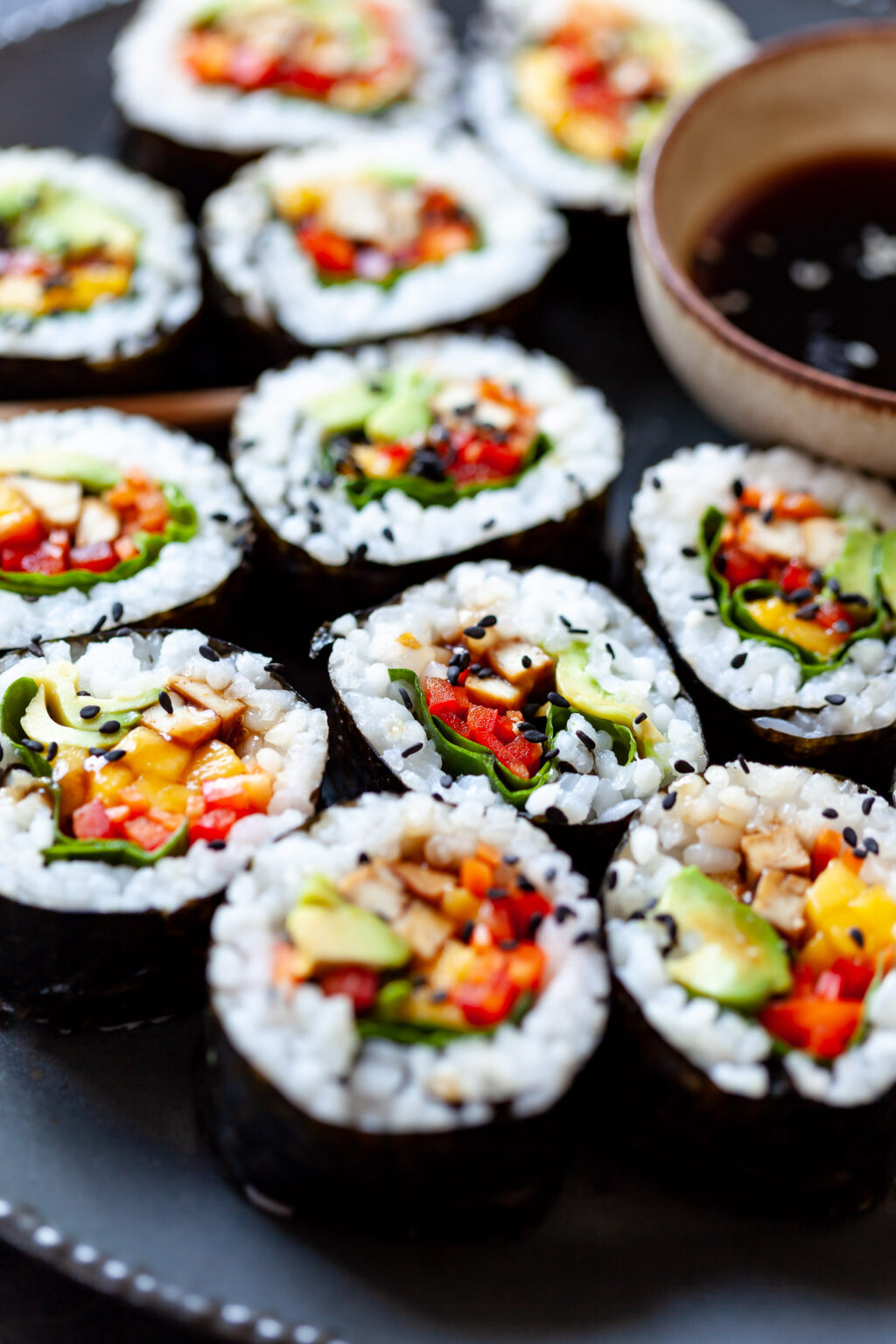 Homemade Vegan Sushi Rolls - Vibrant plate
