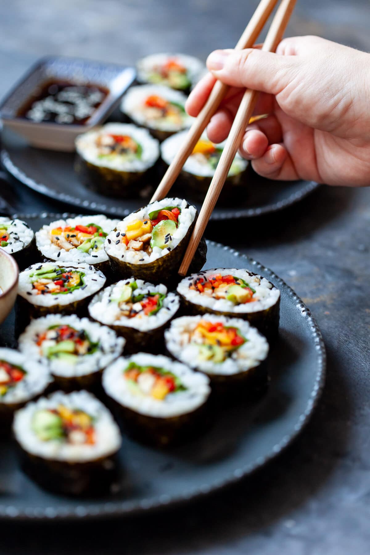 Homemade Vegan Sushi Rolls - Vibrant plate