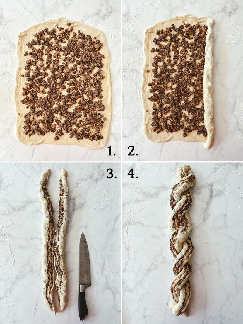 How to fill, roll and twist the bread