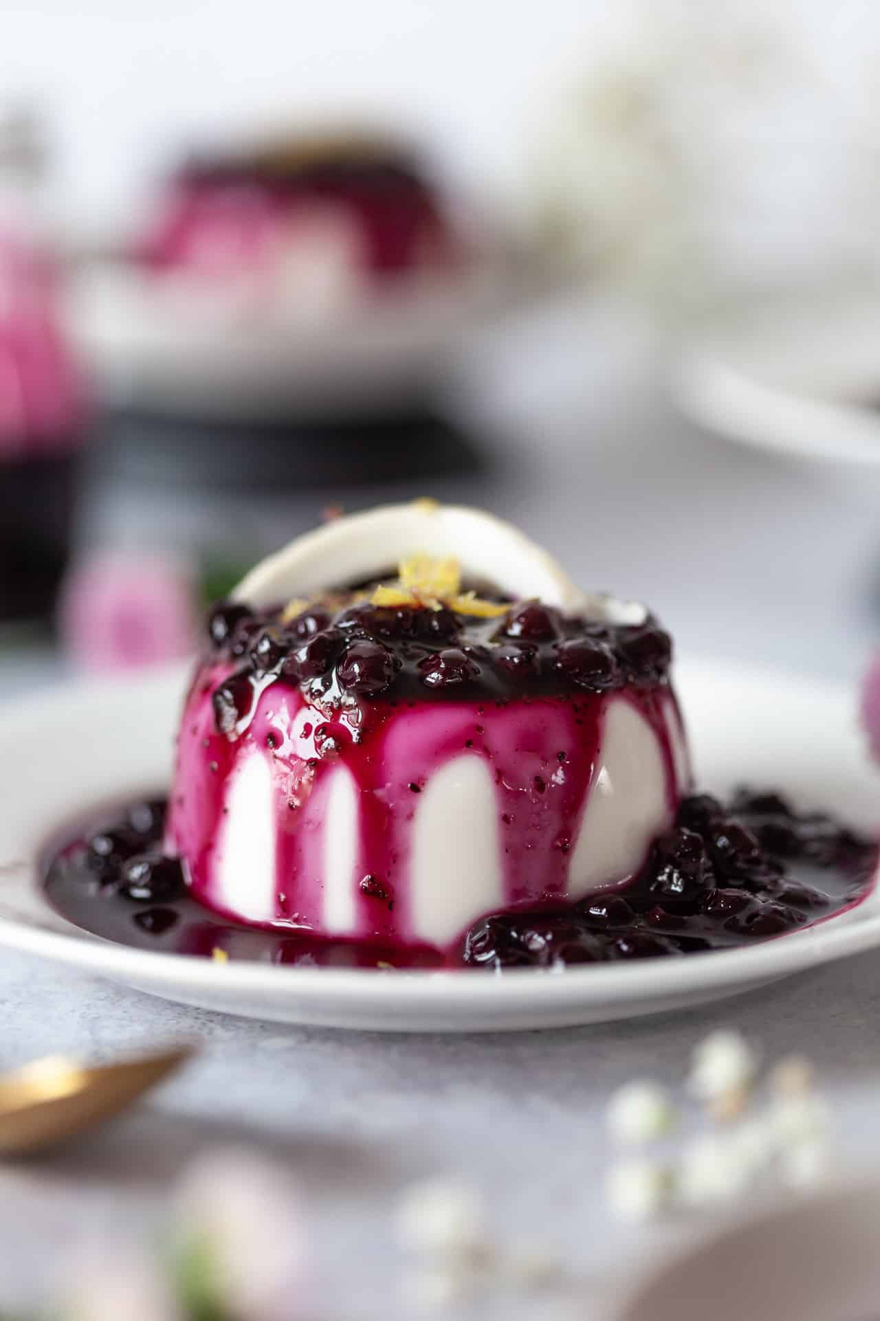 Vegan Panna Cotta with Blueberries - Vibrant plate