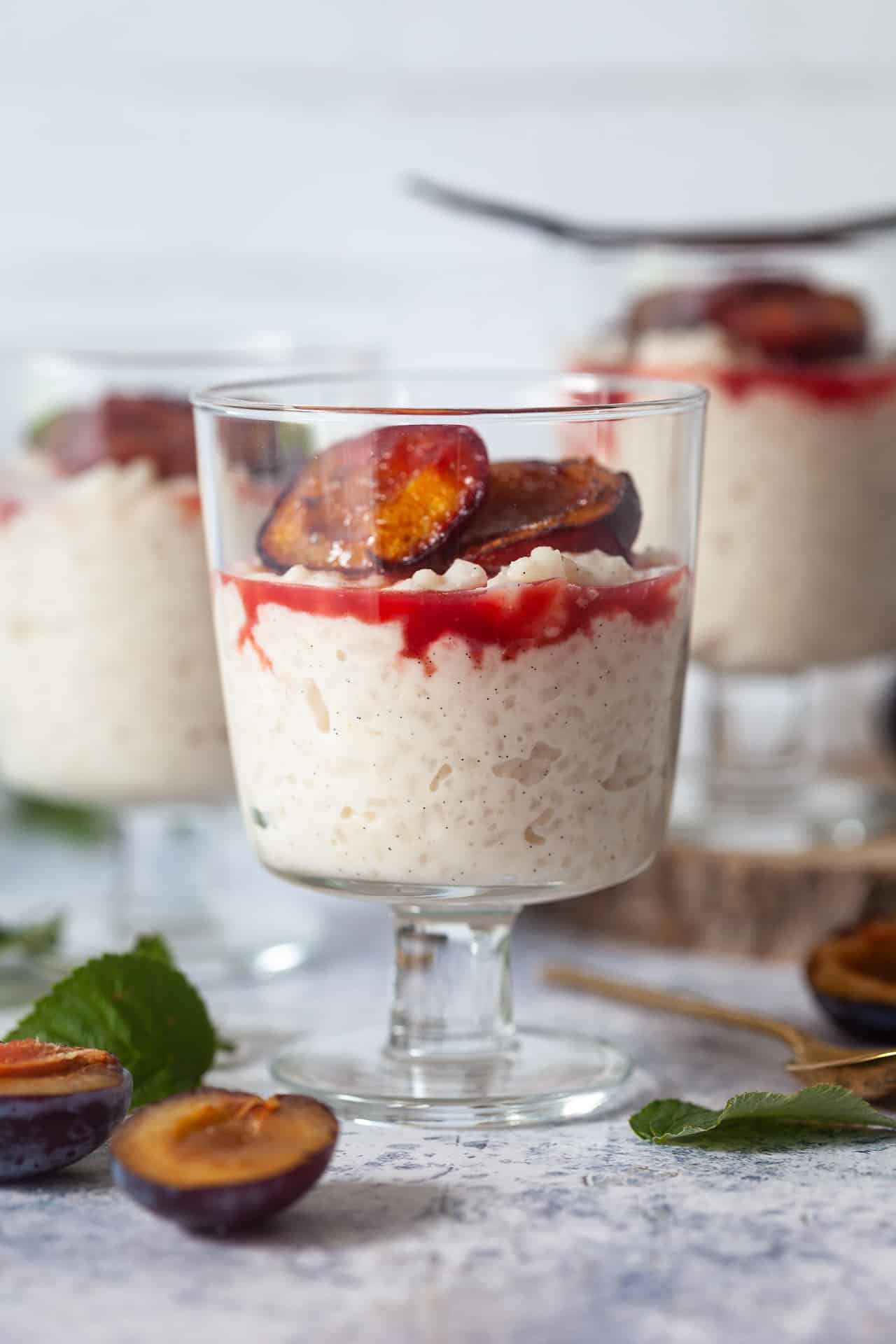 Rice Pudding with Baked Plums