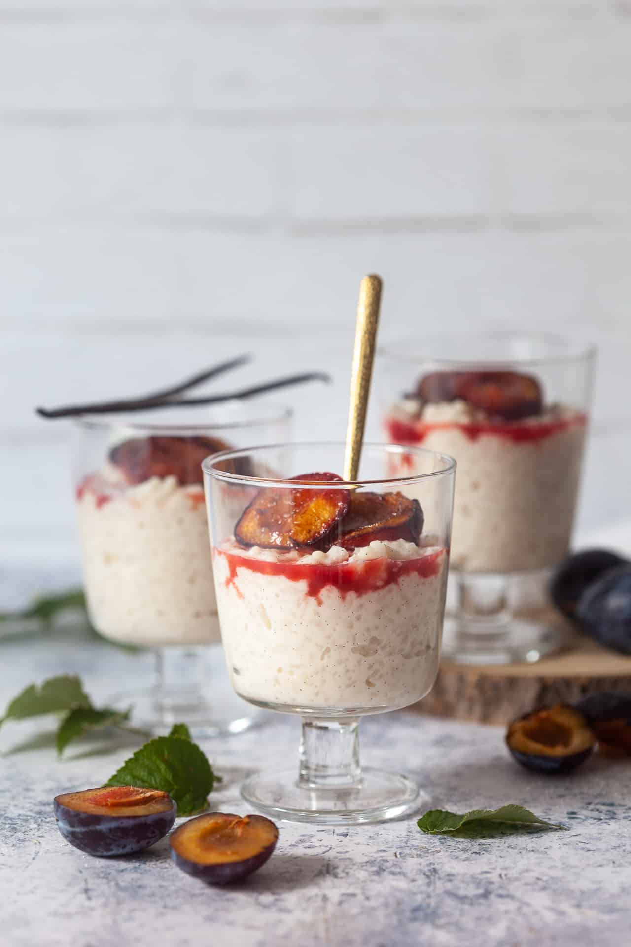 Rice Pudding with Baked Plums