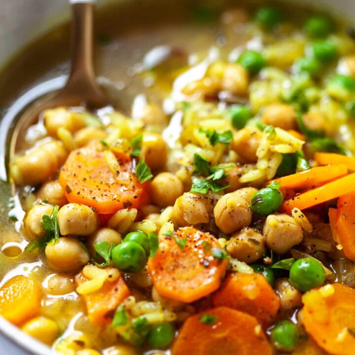 Close up of Vegan Chickpea and Rice Soup