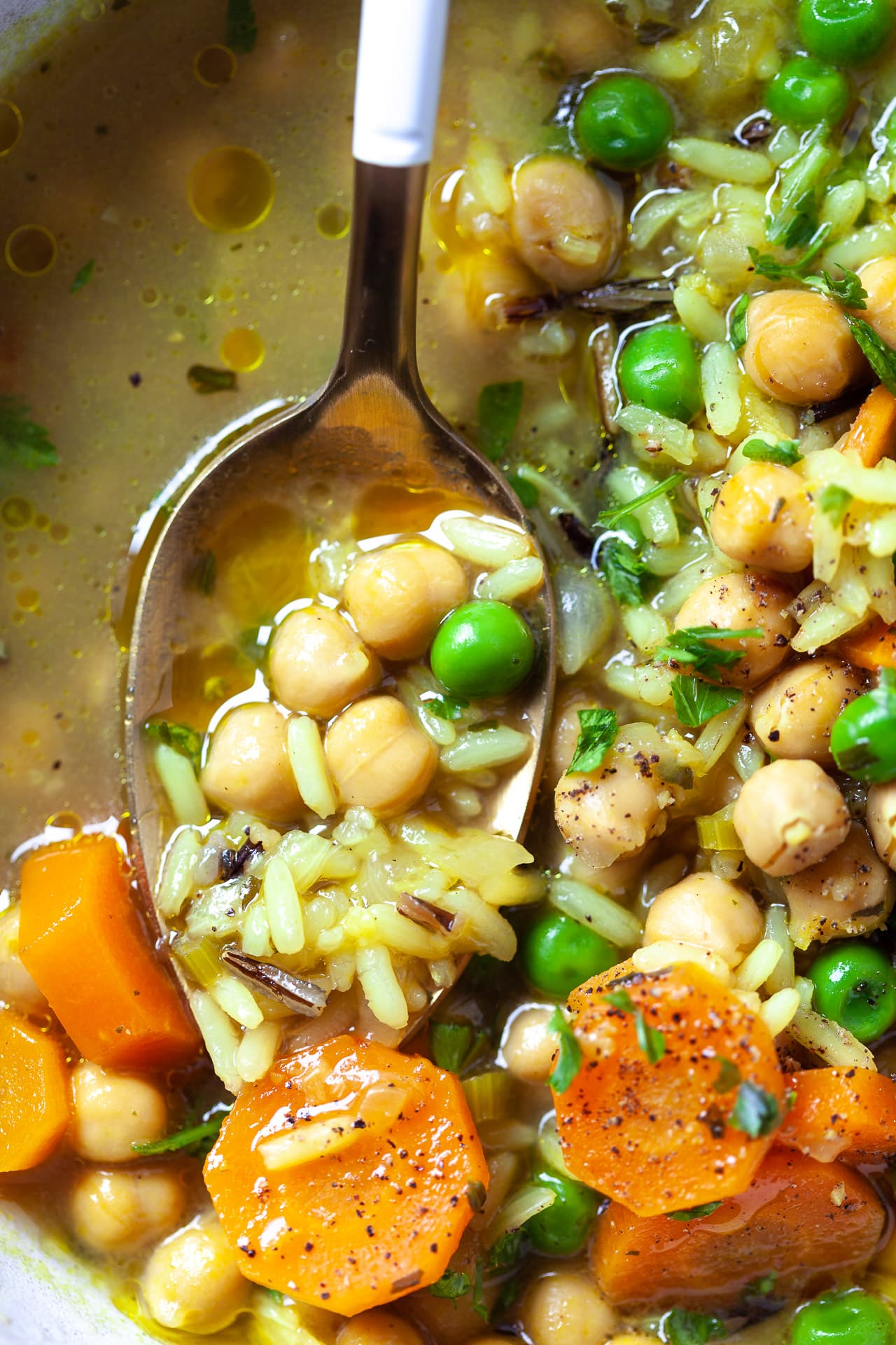 Close up of Vegan Chickpea and Rice Soup