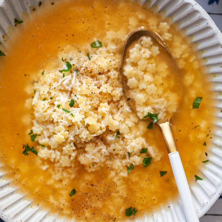 Vegan Italian Pastina Soup - Vibrant plate