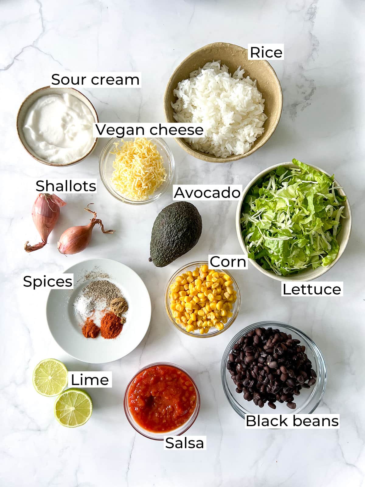 Easy Vegan Burrito Bowl Ingredients
