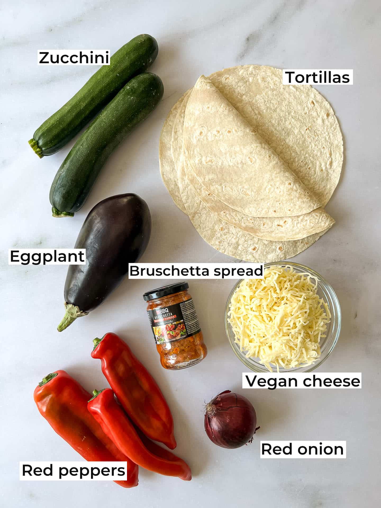 Grilled Vegetable Vegan Quesadillas ingredients