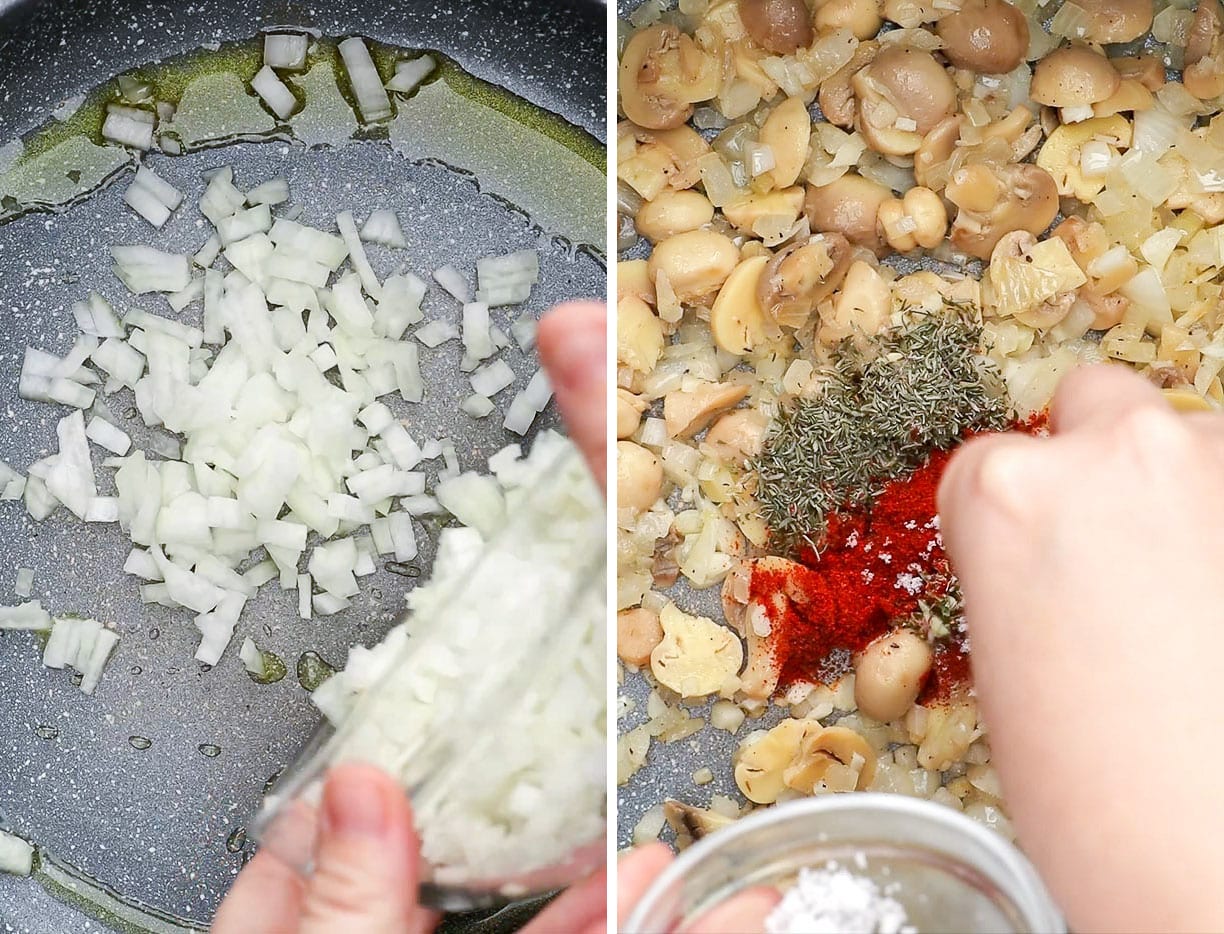 Cooking buckwheat kasha with mushrooms
