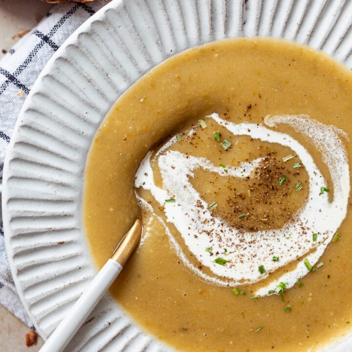 Vegan Split Pea Soup on a bowl up close