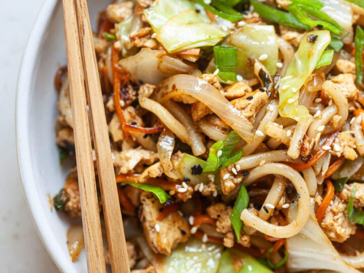 Vegan Yaki Udon Noodles - Vibrant plate