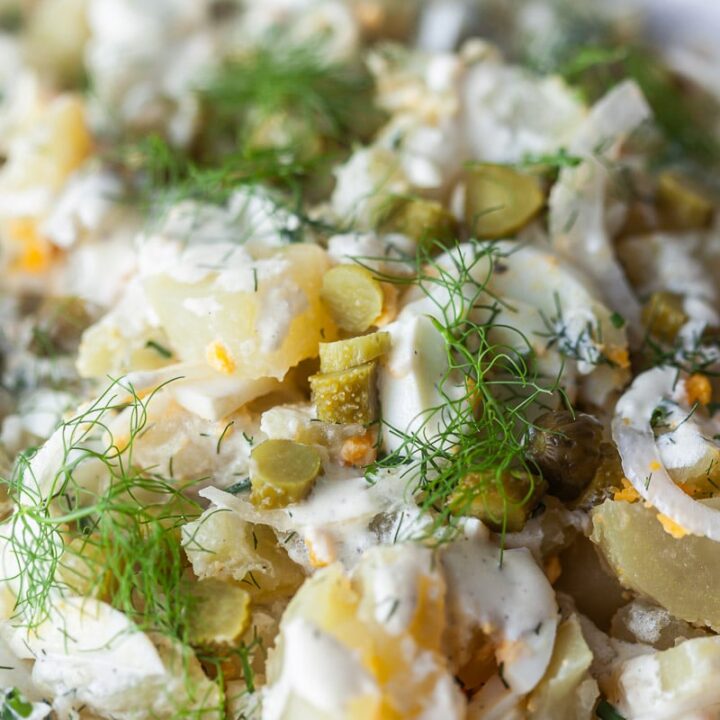 Creamy Potato Salad with Pickles & Eggs