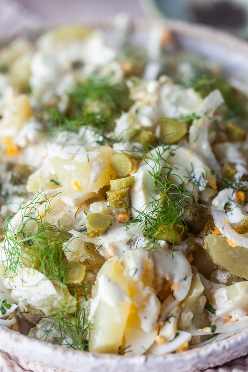 Creamy Potato Salad with Pickles & Eggs