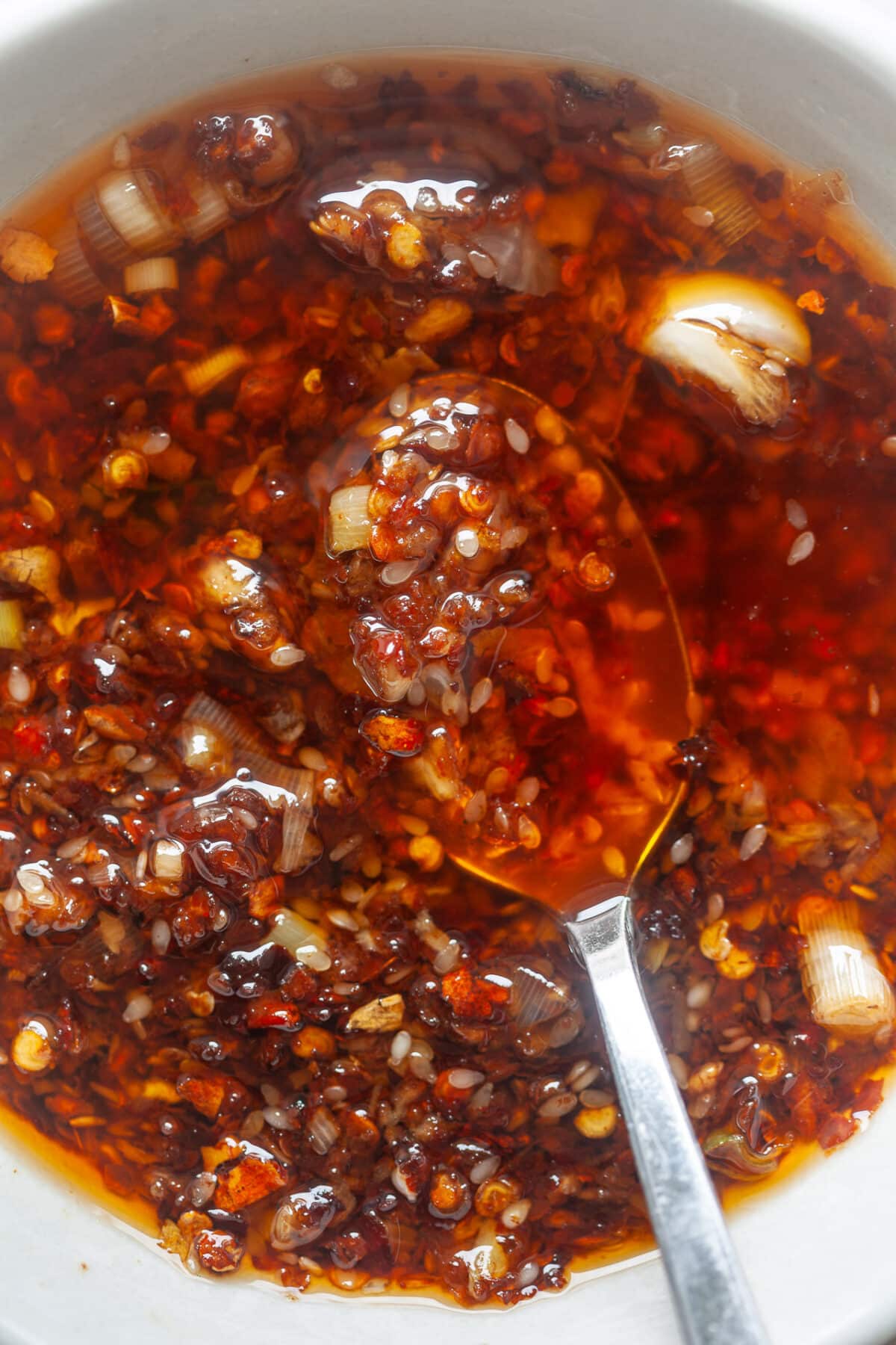 Homemade Garlic Chili Oil - Vibrant plate