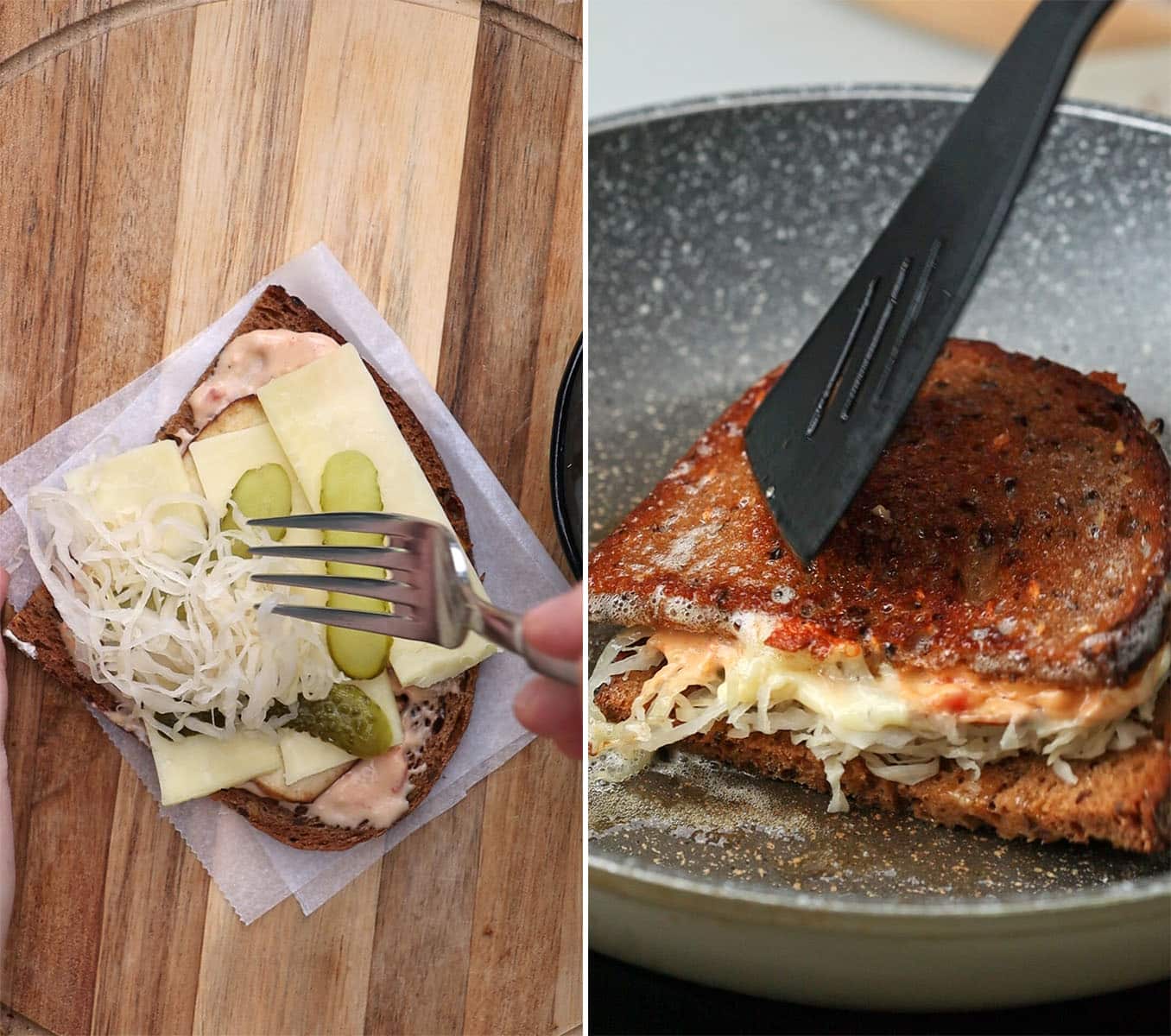 Assemble and cook Vegetarian Sauerkraut Sandwich