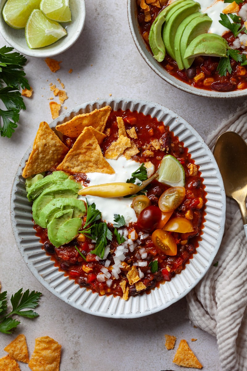Vegetarian Bean Chili - Vibrant plate