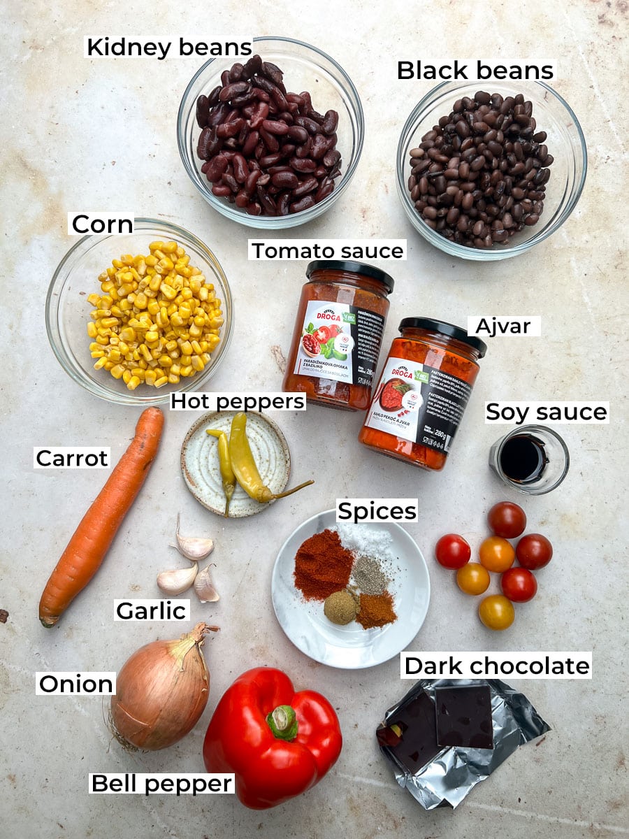 Vegetarian Bean Chili Ingredients