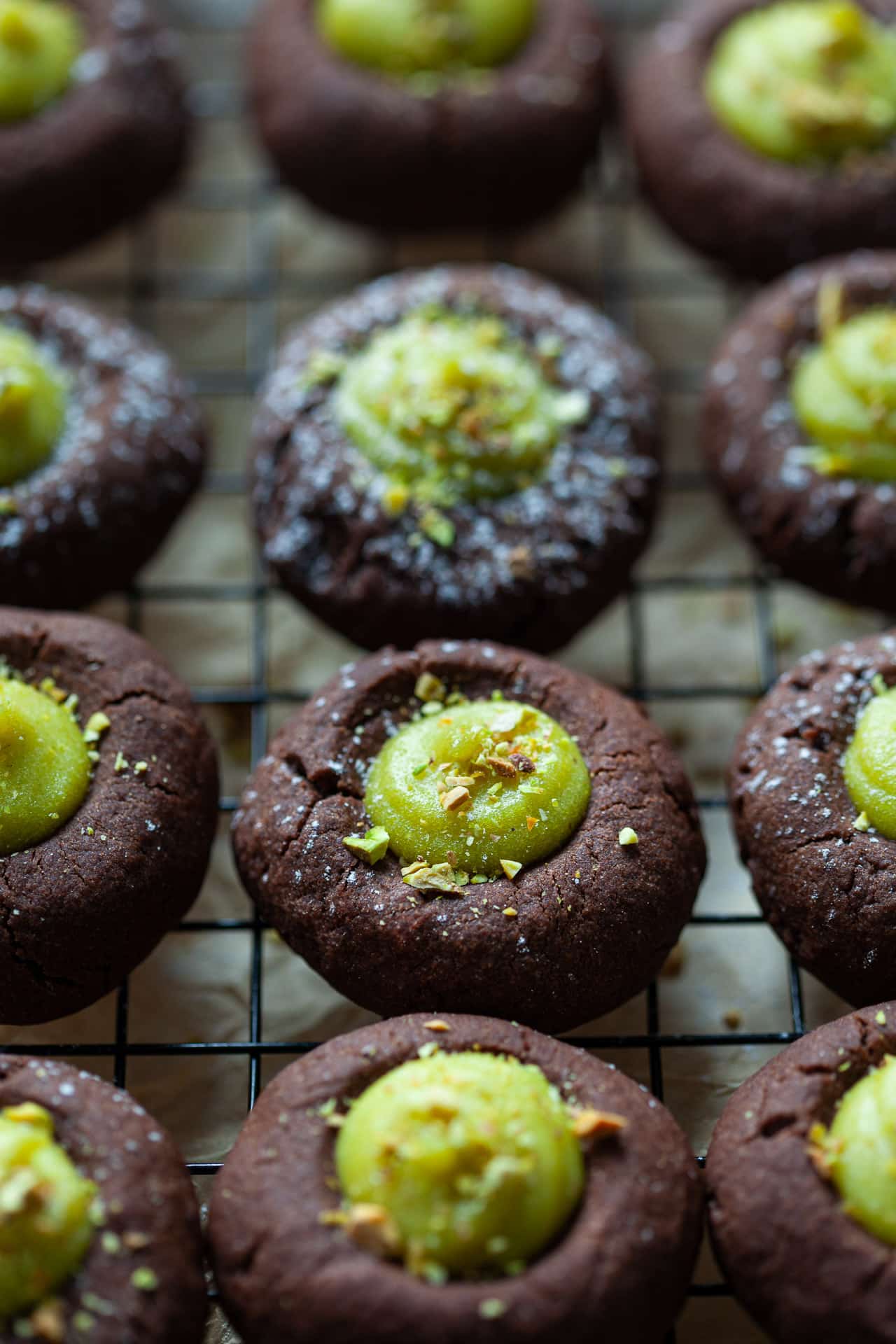 Chocolate Pistachio Thumbprint Cookies