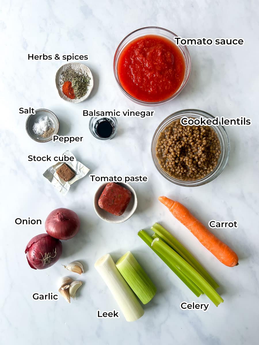 Vegan Spaghetti Lentil Bolognese Ingredients