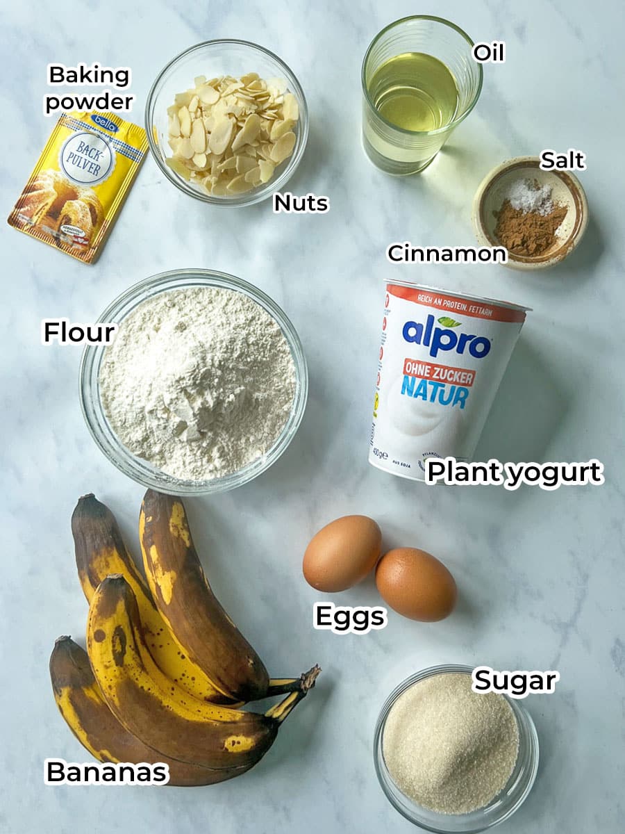 Dairy-free Banana Bread Ingredients
