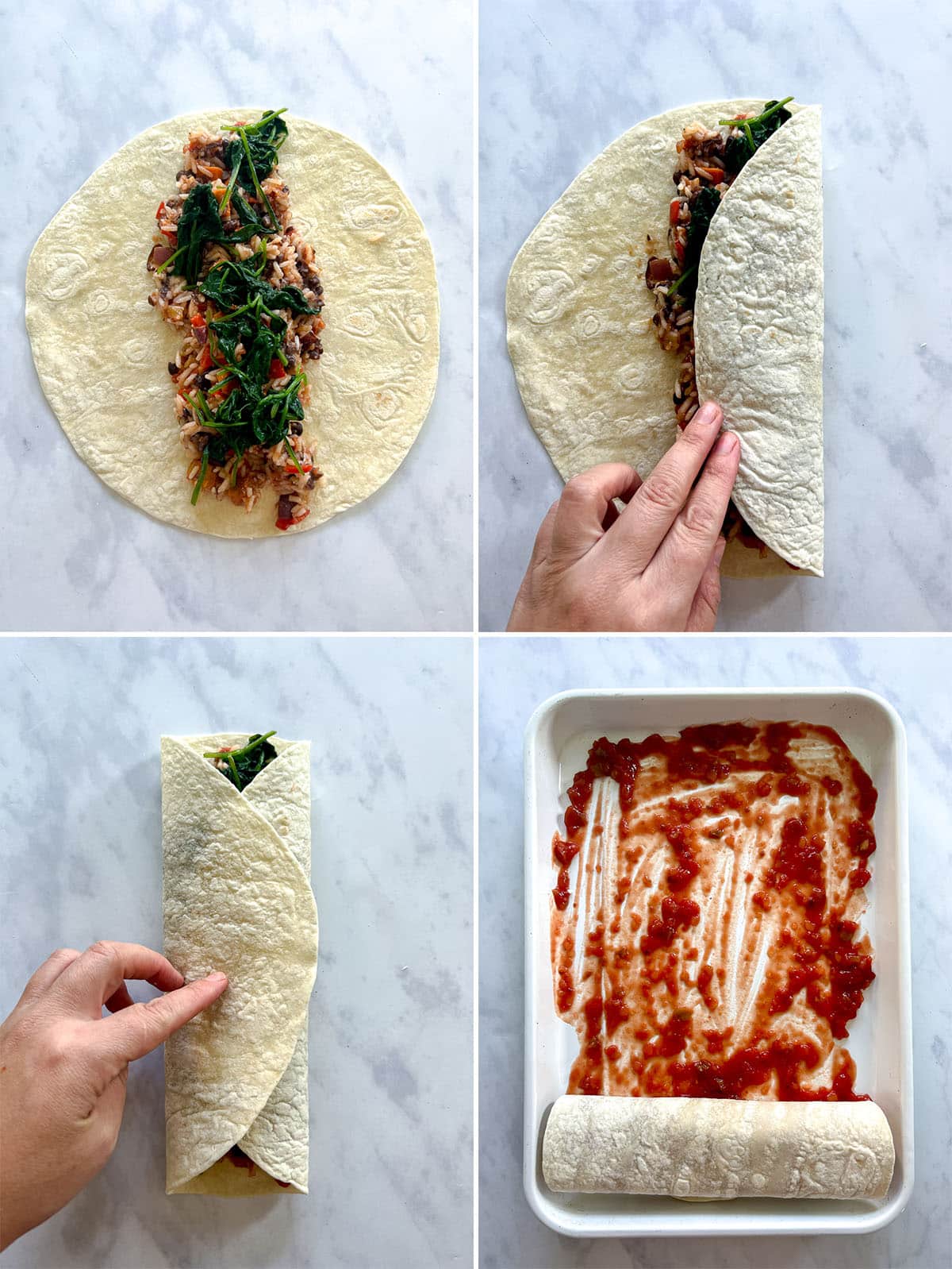 How to wrap Black Bean Sweet Potato Enchiladas